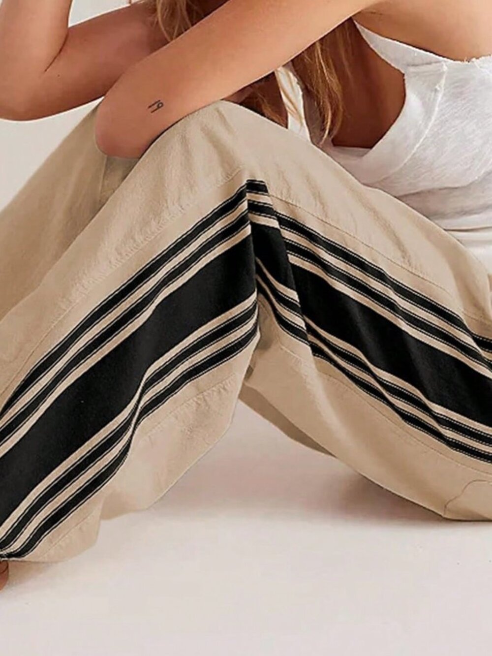 Khaki Wide Leg Women's High Rise Palazzo Casual Pants with Pockets - Picture 3 of 3